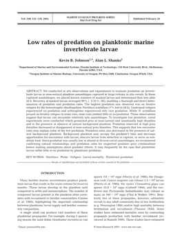 Low Rates of Predation on Planktonic Marine Invertebrate Larvae