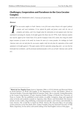 Challenges, Cooperation and Paradoxes in the Coca Cocaine Complex MARIÁ DE LOS ÁNGELES LASA1, University of Camerino Italy