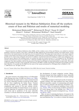 Historical Tsunami in the Makran Subduction Zone Off the Southern Coasts of Iran and Pakistan and Results of Numerical Modeling