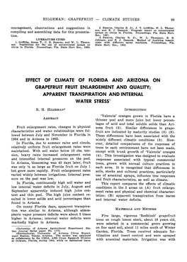 Effect of Climate of Florida and Arizona on Grapefruit Fruit Enlargement and Quality; Apparent Transpiration and Internal Water Stress1