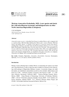 Zootaxa 201: 1-18 (2003) ISSN 1175-5326 (Print Edition) ZOOTAXA 201 Copyright © 2003 Magnolia Press ISSN 1175-5334 (Online Edition)