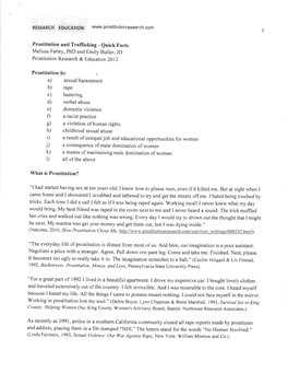 Prostitution and Trafficking - Euick Facts Melissa Farley, Phd and Emily Butler, JD Prostitution Research & Educatio N ZA12