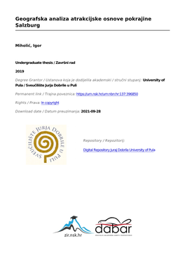 Geografska Analiza Atrakcijske Osnove Pokrajine Salzburg