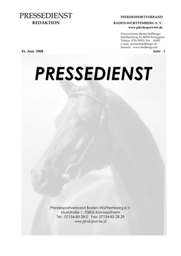 Pressedienst Pferdesportverband Redaktion Baden-Württemberg E