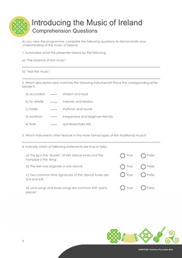 Introducing the Music of Ireland Comprehension Questions