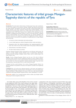 Characteristic Features of Tribal Groups Mongun-Tayginsky District of the Republic of Tyva ©2020 Valerevna 29