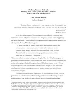 Land, Territory, Entropy Guillermo Delgado-P.1