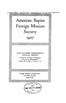 American Baptist Foreign Mission Society 1927