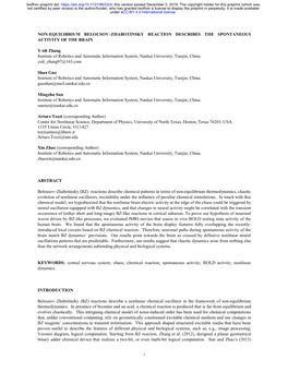 Non-Equilibrium Belousov–Zhabotinsky Reaction Describes the Spontaneous Activity of the Brain