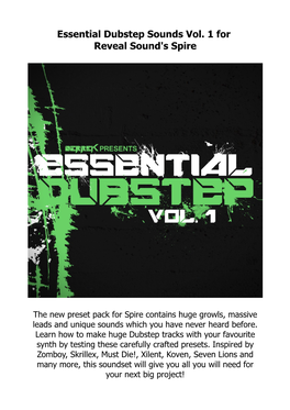 Essential Dubstep Sounds Vol. 1 for Reveal Sound's Spire