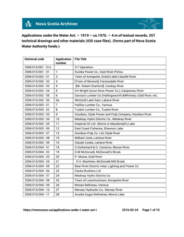 Applications Under the Water Act. – 1919 – Ca.1976. – 4 M of Textual Records, 257 Technical Drawings and Other Materials (435 Case Files)