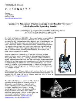 Guernsey's Announces Waylon Jennings' Iconic Fender Telecaster