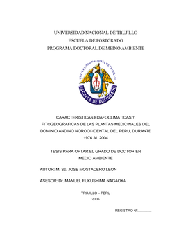 Universidad Nacional De Trujillo Escuela De Postgrado Programa Doctoral De Medio Ambiente