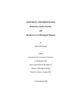 Restorative Justice Practice and the Recovery of Theological Memory