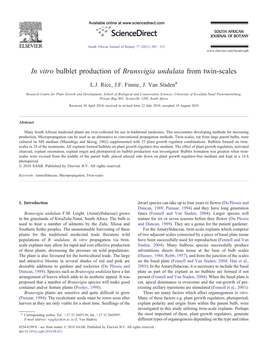 In Vitro Bulblet Production of Brunsvigia Undulata from Twin-Scales ⁎ L.J