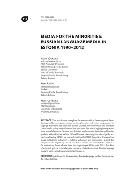 Russian Language Media in Estonia 1990–2012