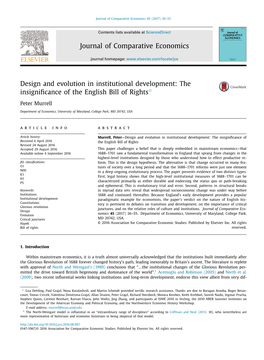 Design and Evolution in Institutional Development: the Insignificance Of