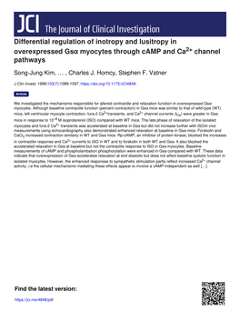 Differential Regulation of Inotropy and Lusitropy in Overexpressed Gsα Myocytes Through Camp and Ca2+ Channel Pathways