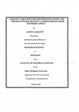 Genetic Variation in Blood Proteins Within and Differentiation Between 19 Sheep Breeds from Southern Africa