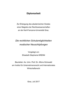 Diplomarbeit Die Rechtlichen Schutzmöglichkeiten Modischer