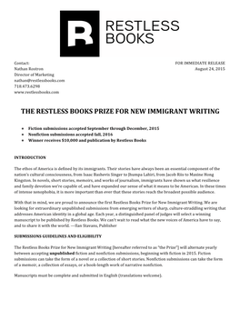 The Restless Books Prize for New Immigrant Writing