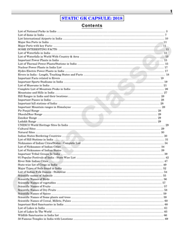 STATIC GK CAPSULE: 2018 Contents List of National Parks in India