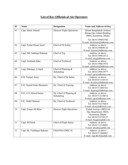 O List of Key Officials of Air Operator