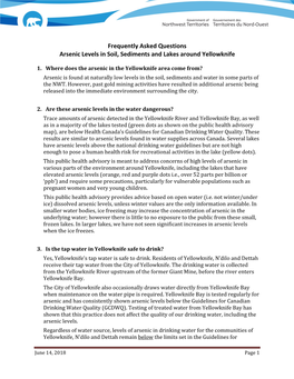 Frequently Asked Questions Arsenic Levels in Soil, Sediments and Lakes Around Yellowknife