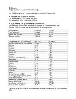 Oliclinomel (Triple Chambered Parenteral Nutrition Bag) 1St