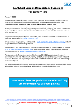 South East London Dermatology Guidelines for Primary Care