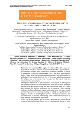 Effective Agrotechnology of Cotton Feeding in Different Irrigation Methods