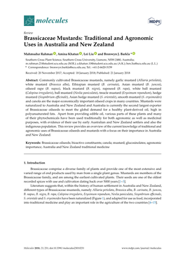 Brassicaceae Mustards: Traditional and Agronomic Uses in Australia and New Zealand