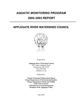 Aquatic Monitoring Program 2002-2003 Report Applegate River