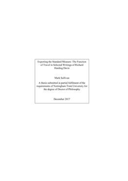 Exporting the Standard Measure: the Function of Travel in Selected Writings of Richard Harding Davis