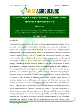 Major Fungal Pathogens Infecting Carnation Under Protected