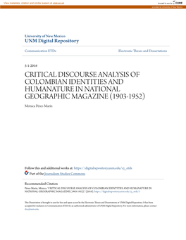 CRITICAL DISCOURSE ANALYSIS of COLOMBIAN IDENTITIES and HUMANATURE in NATIONAL GEOGRAPHIC MAGAZINE (1903-1952) Mónica Pérez-Marín