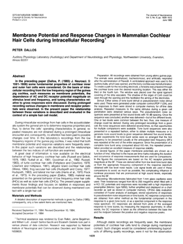 Membrane Potential and Response Changes in Mammalian Cochlear Hair Cells During Intracellular Recording’