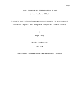 Dialect Classification and Speech Intelligibility in Noise