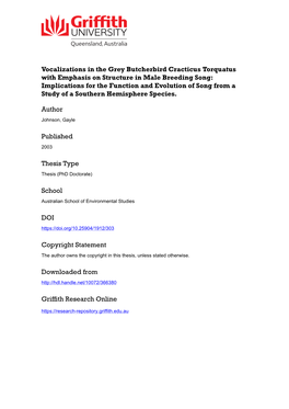Review of Grey Butcherbird Vocalizations Conclusions and Implications for the Evolution of Song