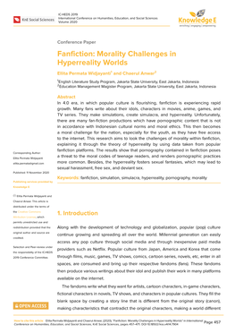 Fanfiction: Morality Challenges in Hyperreality Worlds Ellita Permata Widjayanti1 and Chaerul Anwar2