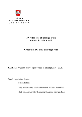 19. Redna Seja Občinskega Sveta Dne 12. Decembra 2017 Gradivo Za 10. Točko Dnevnega Reda