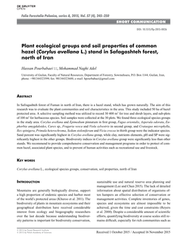 Corylus Avellana L.) Stand in Safagashteh Forest, North of Iran