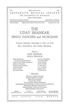 THE UDA Y SHANKAR HINDU DANCERS and MUSICIANS