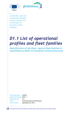 D1.1 List of Operational Profiles and Fleet Families Identification of the Fleet, Typical Fleet Families & Operational Profiles on European Inland Waterways