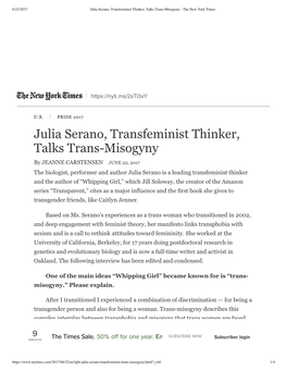 Julia Serano, Transfeminist Thinker, Talks Trans-Misogyny - the New York Times