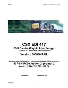CSX EDI 417 Rail Carrier Waybill Interchange X12/V5030/417: 417 Rail Carrier Waybill Interchange