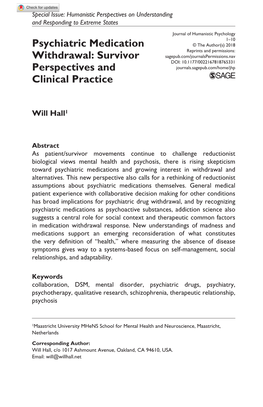 Psychiatric Medication Withdrawal: Survivor Perspectives and Clinical