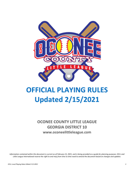 OFFICIAL PLAYING RULES Updated 2/15/2021