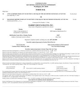 Form 10-K Darden Restaurants, Inc