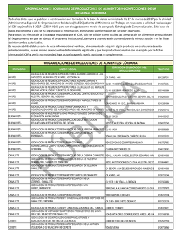 Organizaciones Solidarias De Productores De Alimentos